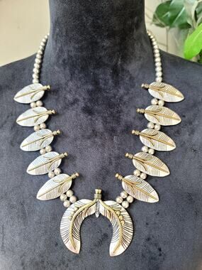 Two Tone Tone Long Double Chain Leaf  Necklace Layered Link Statement Jewelry